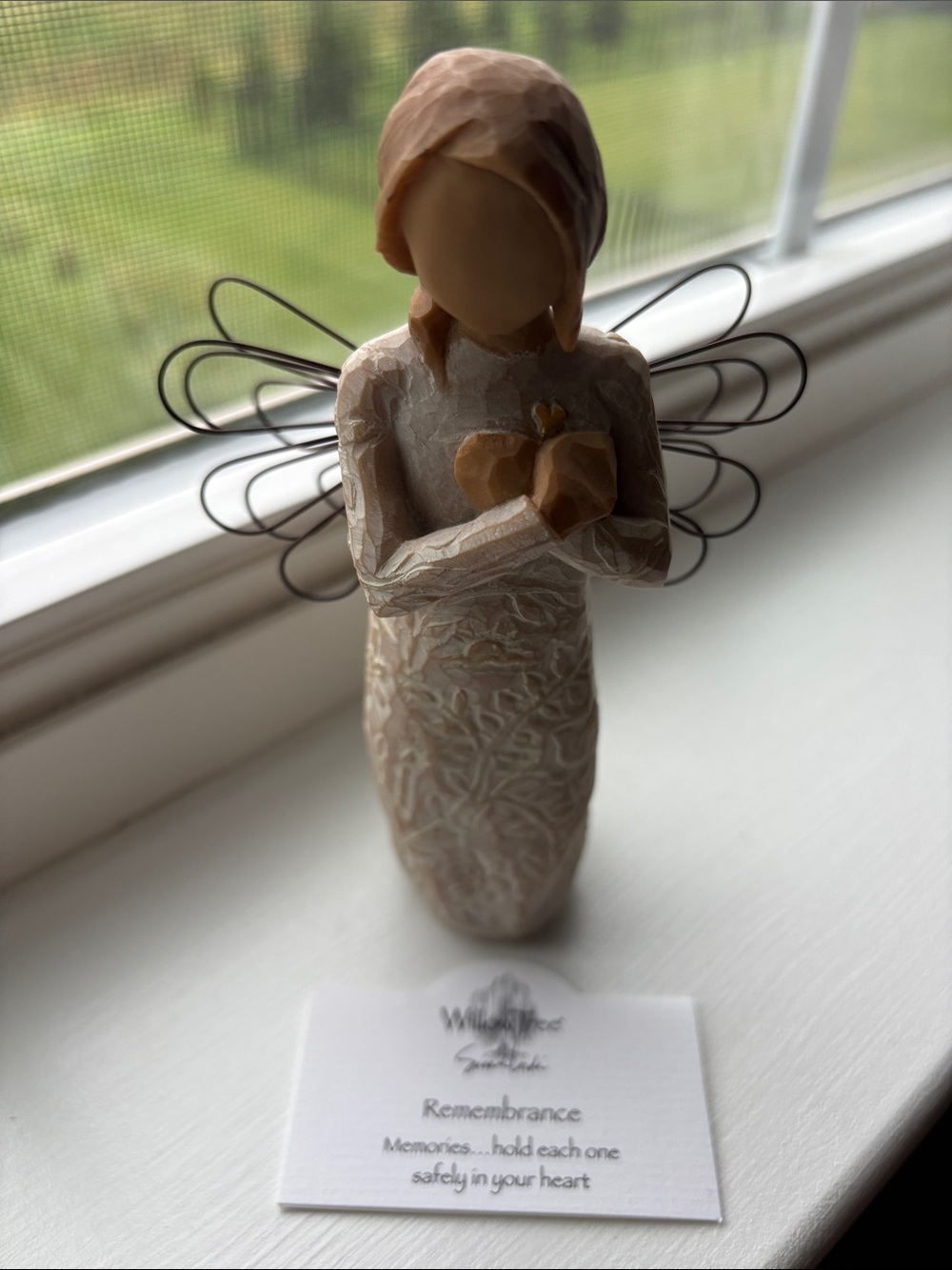 Willow Tree Angel Figurine in Beige and Brown with Wire Wings